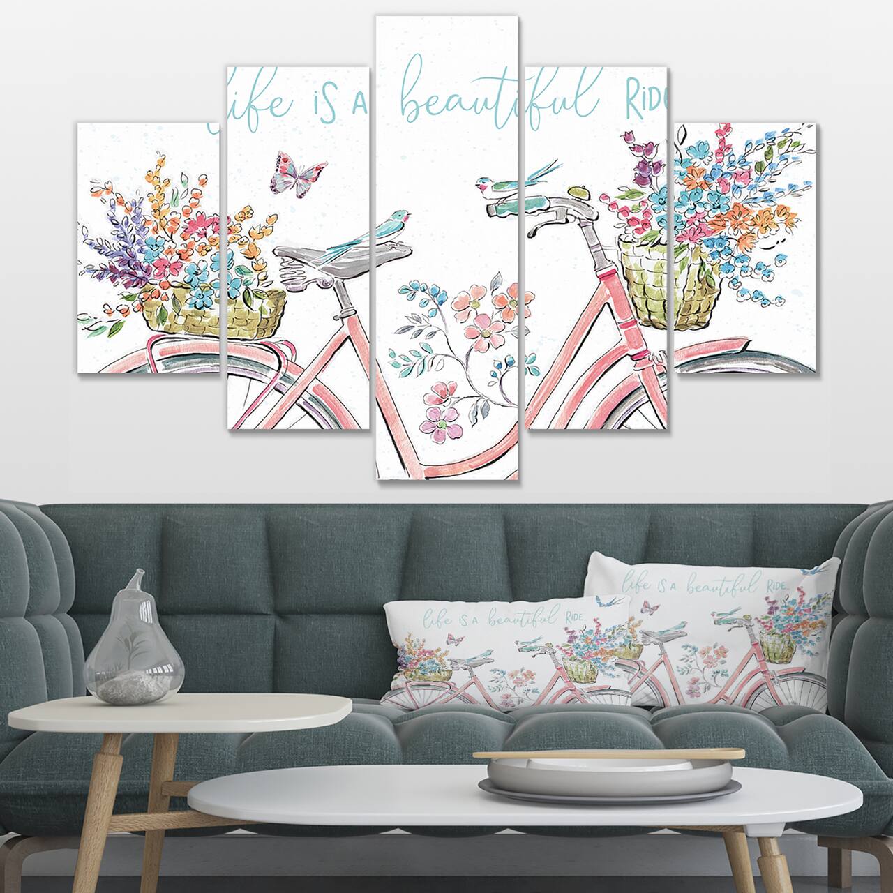Designart - Spring Bike Bouquet - French Country Canvas Artwork